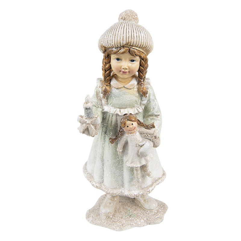 6PR4807 Figurine Enfant 19 cm Beige Vert Polyrésine Décoration de Noël