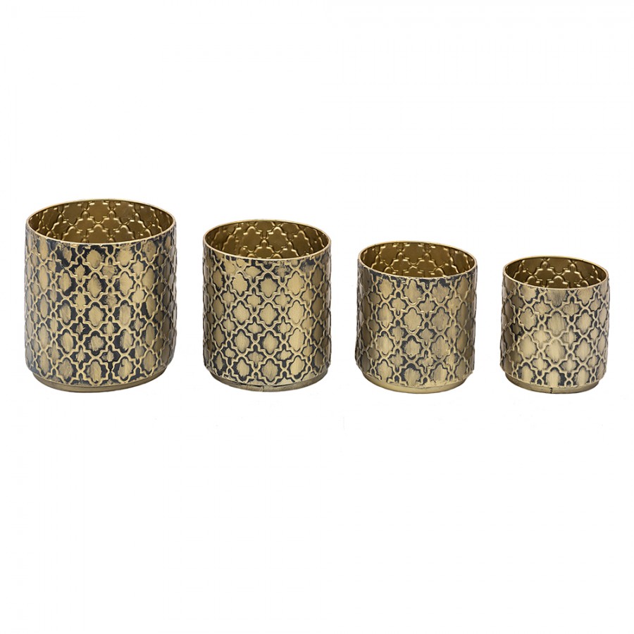 6Y4855 Planter Set of 4 Ø 25 Ø 23 Ø 20 Ø 17 cm Gold colored Iron Flower Pot