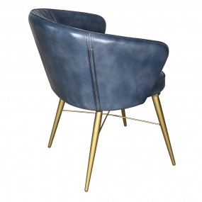 250724 Esszimmerstuhl mit Armlehne 56x61x77 cm Grau Blau Leder Stuhl