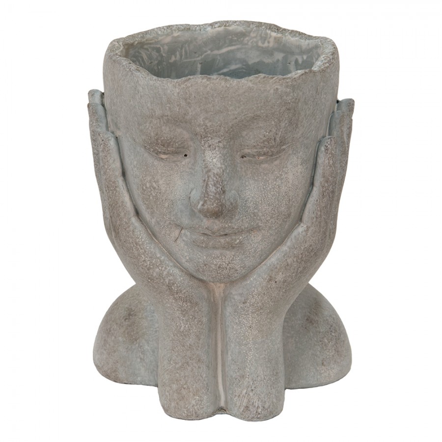 6TE0410L Planter Head 16x16x22 cm Grey Stone Hands Indoor Planter