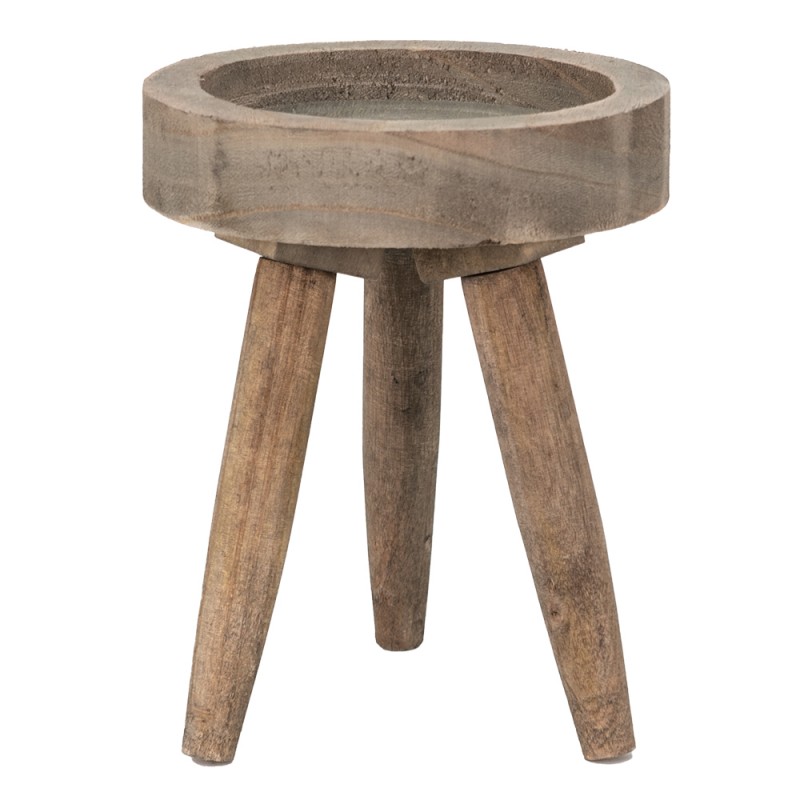 6H2212 Plant Table Ø 16x20 cm Brown Wood Round Plant Stand