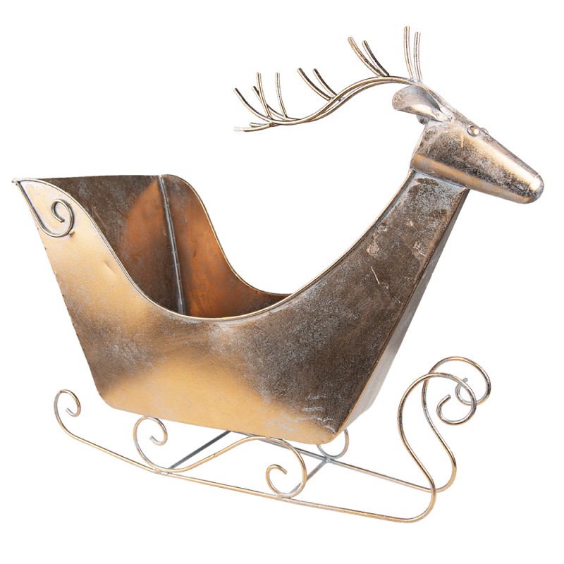 5Y1089 Figurine Sled 54 cm Copper colored Metal Reindeer