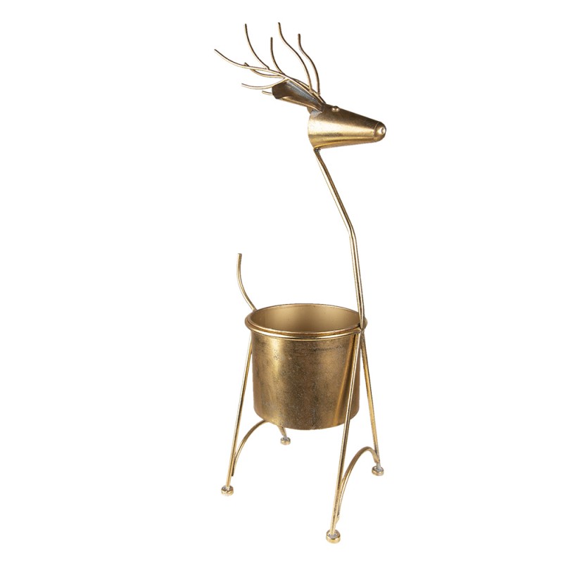 5Y1090 Planter Ø 22x78 cm Gold colored Metal Reindeer Plant Stand