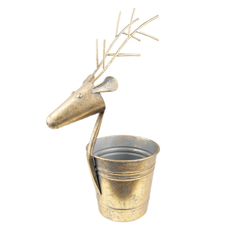 6Y4971 Planter Ø 17x45 cm Gold colored Metal Reindeer Flower Pot