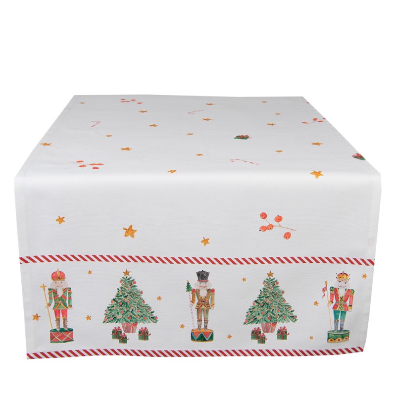 HLC64 Weihnachtlicher Tischläufer 50x140 cm Weiß Rot Baumwolle Nussknacker Rechteck Tischdecke