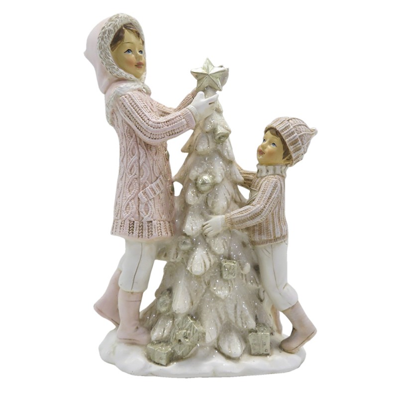 6PR3648 Figurine Enfants 20 cm Rose Blanc Polyrésine Accessoires de maison