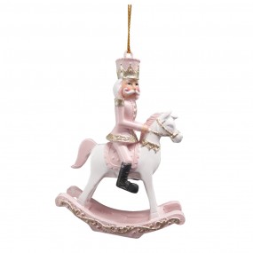 26PR3671 Ornamento Natalizio Cavallo a dondolo 9 cm Rosa Plastica Decorazione di Natalizie