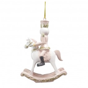 26PR3671 Ornamento Natalizio Cavallo a dondolo 9 cm Rosa Plastica Decorazione di Natalizie