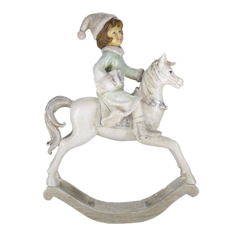 6PR4792 Statuetta Cavallo a dondolo 26 cm Beige Verde Poliresina Decorazione di Natalizie