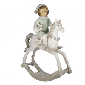 Sculpture design cheval fille polyrésine figure blanc argent