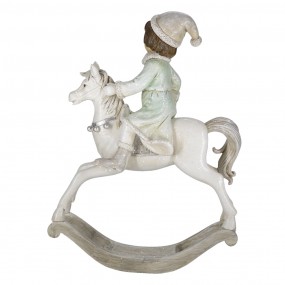 26PR4792 Statuetta Cavallo a dondolo 26 cm Beige Verde Poliresina Decorazione di Natalizie