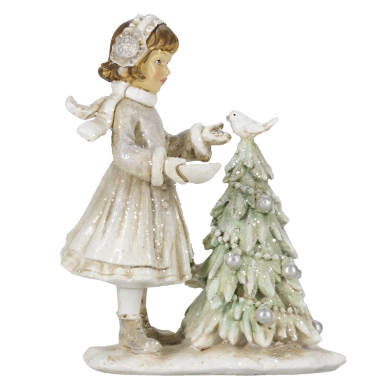 6PR4809 Figurine Enfant 12 cm Blanc Gris Polyrésine Décoration de Noël