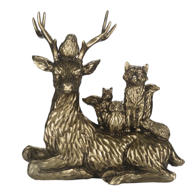 6PR4814 Figurine Deer 24 cm Gold colored Polyresin Christmas Decoration