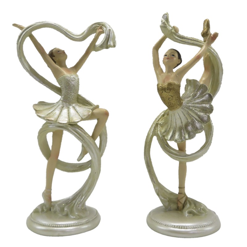 6PR4817 Statuette Set di 2 Ballerina  18 cm Beige Color oro Poliresina