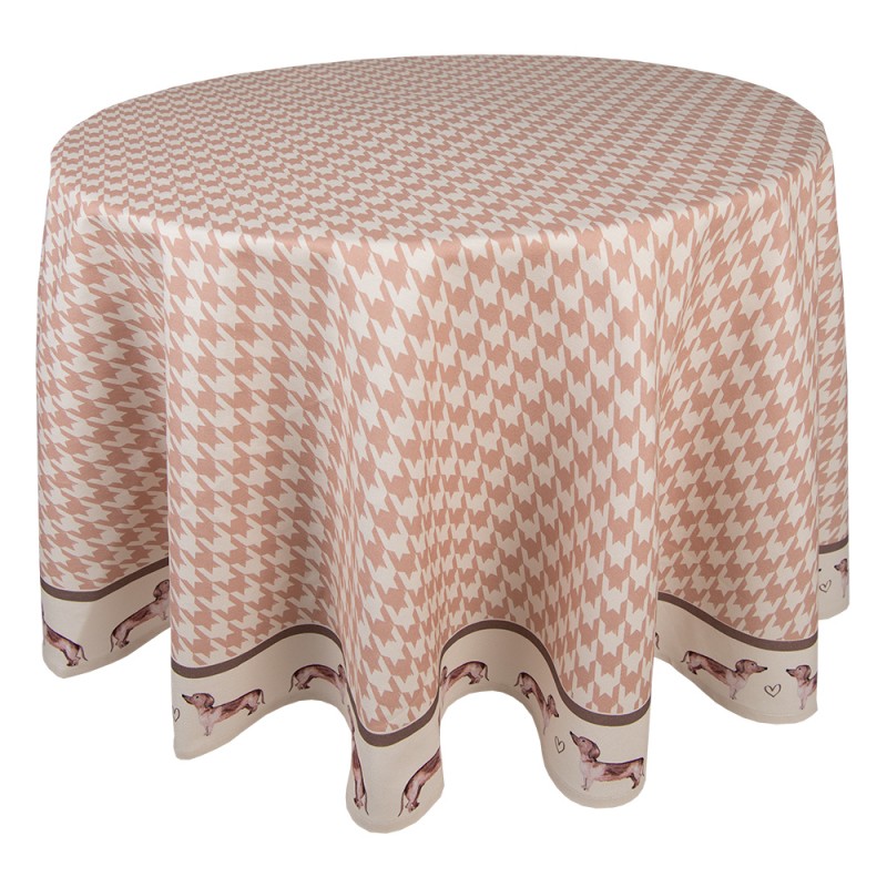 DHL07 Tablecloth Ø 170 cm Brown Cotton Dachshund Round Tablecloth