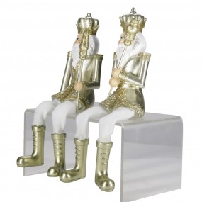 26PR4846 Statuette Set di 2 Schiaccianoci 12 cm Color oro Bianco Poliresina Decorazione di Natalizie