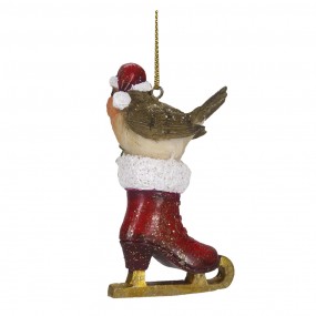 26PR4869 Kersthanger Vogel 8 cm Rood Bruin Kunststof Kerstbal