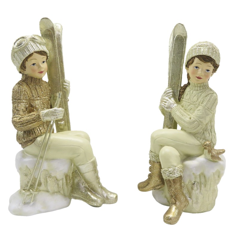 6PR4798 Figurine Set de 2 Enfants 18 cm Beige Couleur or Polyrésine