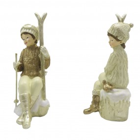 26PR4798 Figurine Set of 2 Children 18 cm Beige Gold colored Polyresin