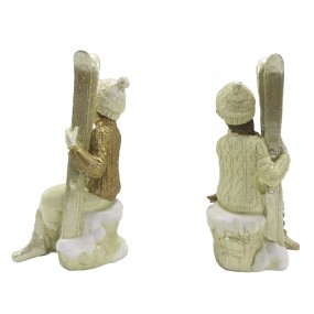 26PR4798 Figurine Set de 2 Enfants 18 cm Beige Couleur or Polyrésine