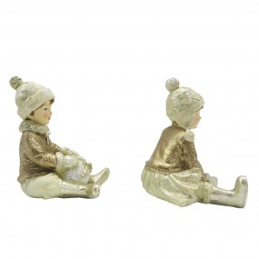 26PR4801 Figurine Set de 2 Enfants 9 cm Beige Couleur or Polyrésine