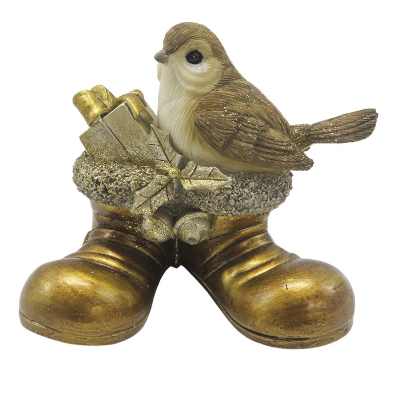 6PR4865 Figurine Bird 9 cm Gold colored Polyresin Home Accessories