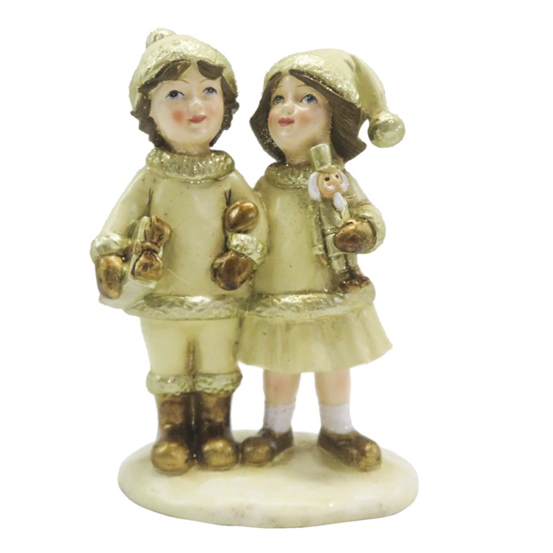 6PR4872 Figurine Enfants 15 cm Beige Couleur or Polyrésine Décoration de Noël