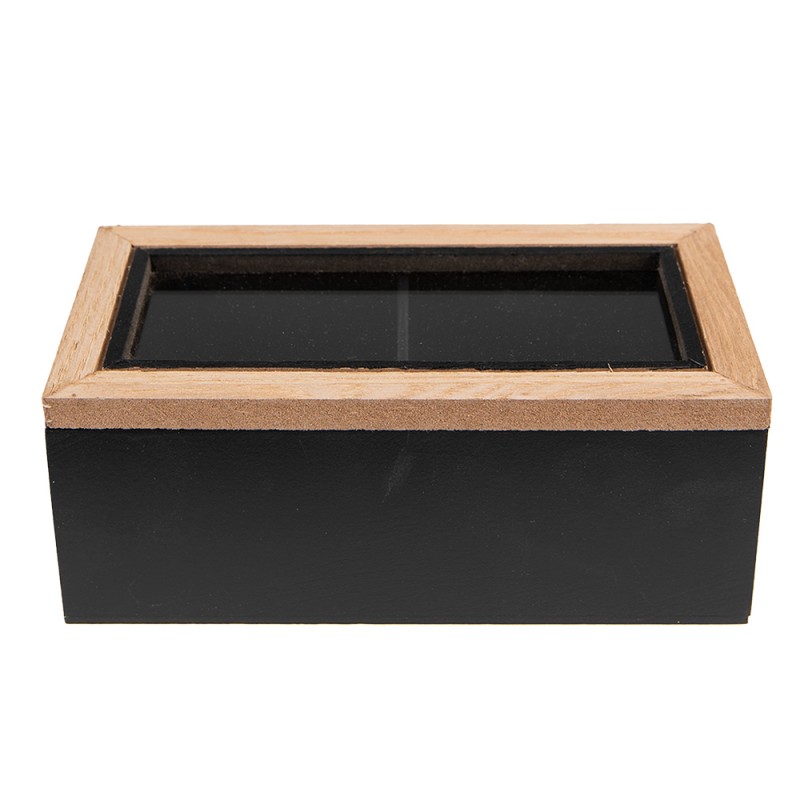 6H2235 Tea Box 18x9x7 cm Black Brown MDF Glass Box
