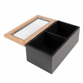26H2235 Tea Box 18x9x7 cm Black Brown MDF Glass Box