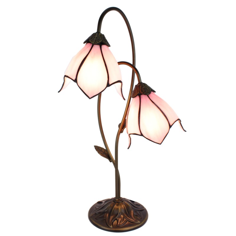 5LL-6257 Lampada da tavolo Tiffany 35x18x61 cm  Marrone Rosa  Plastica Vetro Lampada da scrivania Tiffany