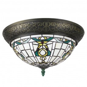 25LL-6258 Lampada da soffitto Tiffany Ø 38 cm Beige Verde Plastica Vetro Rotondo Plafoniera