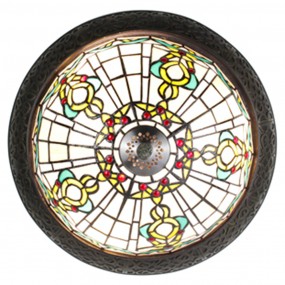 25LL-6258 Deckenlampe Tiffany Ø 38 cm Beige Grün Kunststoff Glas Rund Deckenleuchte