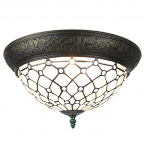 25LL-6259 Lampe de plafond Tiffany Ø 38*20 cm E14/max 2*25W Blanc, Brun Ronde Plafonnier