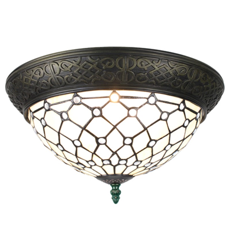5LL-6259 Lampe de plafond Tiffany Ø 38*20 cm E14/max 2*25W Blanc, Brun Ronde Plafonnier