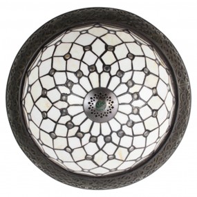 25LL-6259 Deckenlampe Tiffany Ø 38 cm Weiß Braun Kunststoff Glas Rund Deckenleuchte