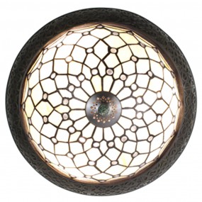 25LL-6259 Ceiling Lamp Tiffany Ø 38 cm White Brown Plastic Glass Round Ceiling Light