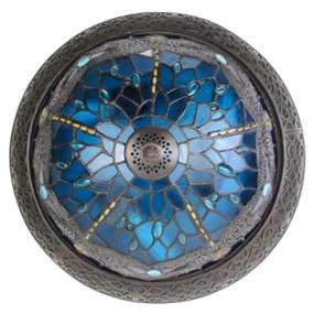 25LL-6263 Deckenlampe Tiffany Ø 38 cm Blau Braun Kunststoff Glas Rund Deckenleuchte