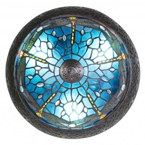 25LL-6263 Lampada da soffitto Tiffany Ø 38 cm Blu Marrone  Plastica Vetro Rotondo Plafoniera
