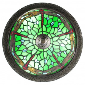 25LL-6264 Ceiling Lamp Tiffany Ø 38 cm Green Brown Plastic Glass Round Ceiling Light
