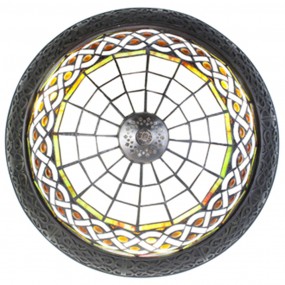 25LL-6266 Ceiling Lamp Tiffany Ø 38 cm Brown Beige Plastic Glass Round Ceiling Light
