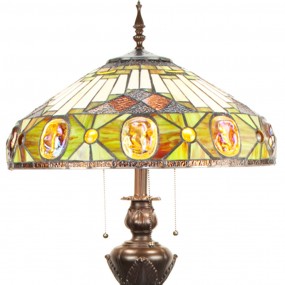 25LL-6292 Tiffany Vloerlamp  166 cm Beige Geel Glas Kunststof Rond Staande Lamp