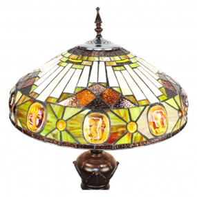 25LL-6292 Tiffany Vloerlamp  166 cm Beige Geel Glas Kunststof Rond Staande Lamp