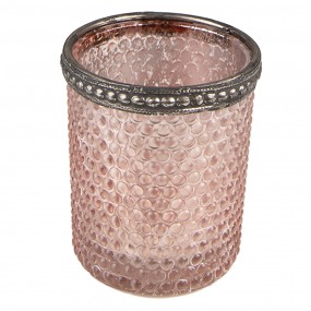 26GL3976 Tealight Holder Ø 6x6 cm Pink Glass Metal Tea-light Holder