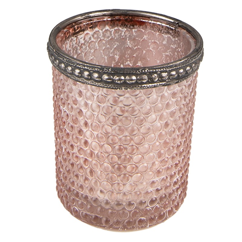 6GL3976 Teelichthalter Ø 6x6 cm Rosa Glas Metall Halter für Teelicht