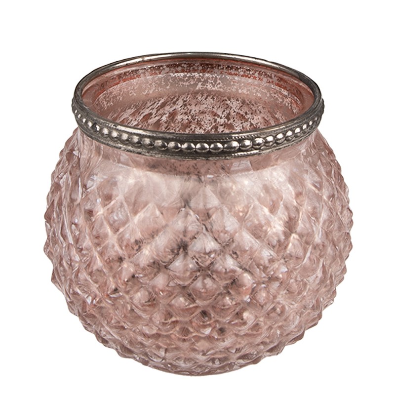 6GL3978 Tealight Holder Ø 10x9 cm Pink Glass Metal Tea-light Holder