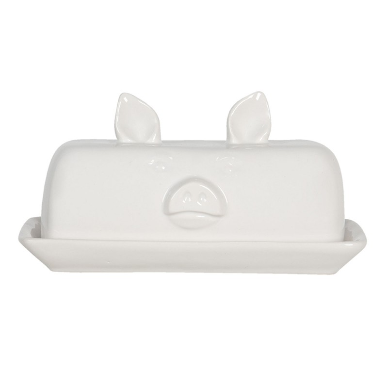 6CE1102 Butter Dish Pig 19x11x9 cm White Ceramic Square Butter Bowl