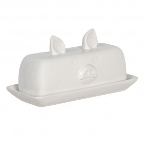 26CE1102 Butter Dish Pig 19x11x9 cm White Ceramic Square Butter Bowl
