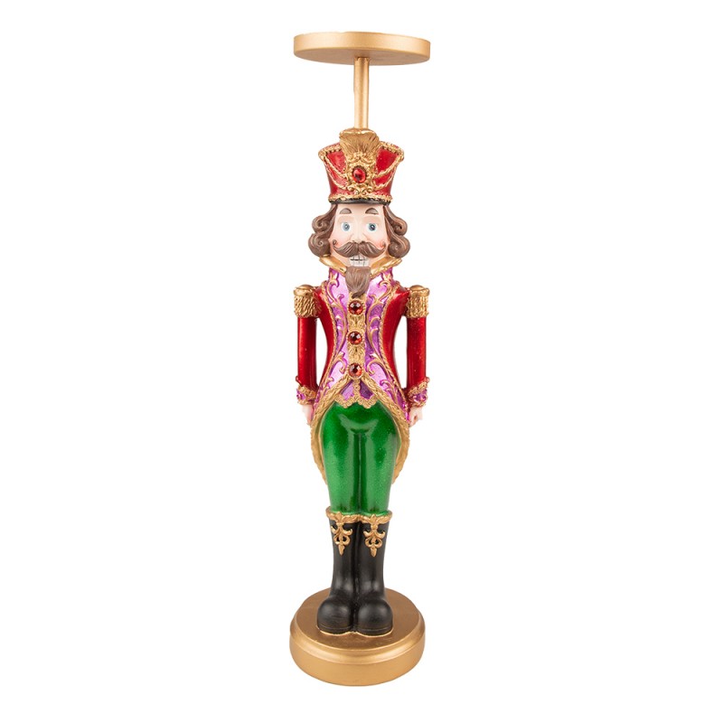 6PR3787 Candle holder Nutcracker 11x10x42 cm Green Red Plastic Candle Holder