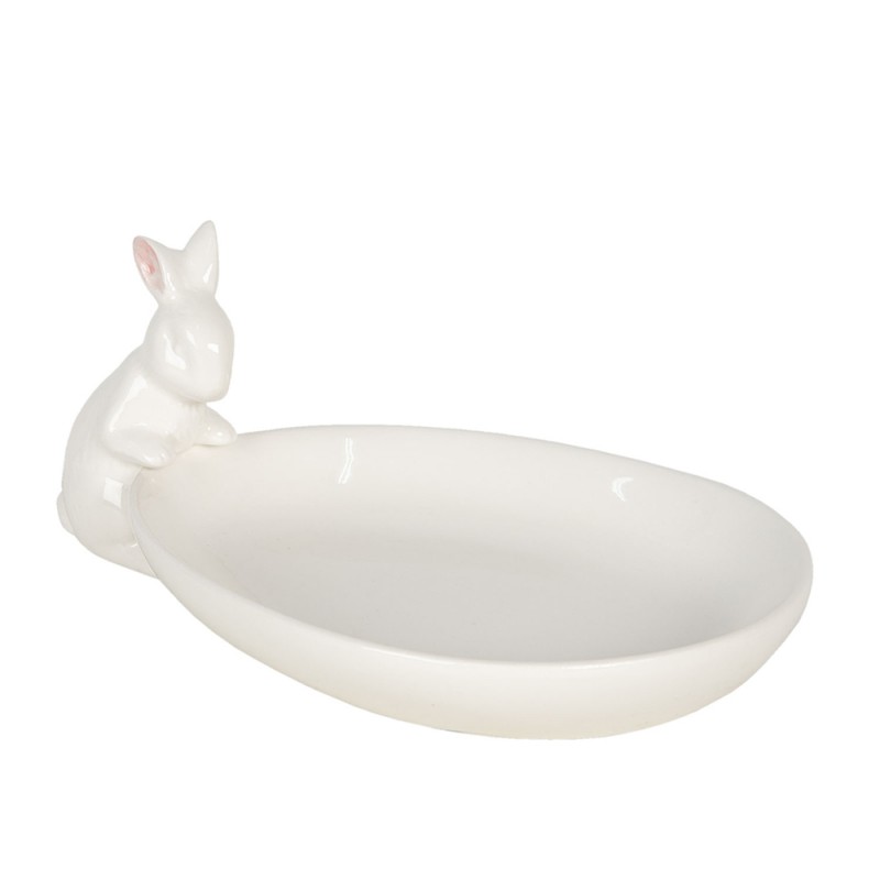 6CE1118 Serving Platter 20x13x8 cm White Ceramic Rabbit Oval Presentation Plate