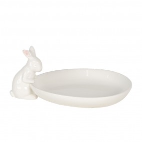 26CE1118 Serving Platter 20x13x8 cm White Ceramic Rabbit Oval Presentation Plate